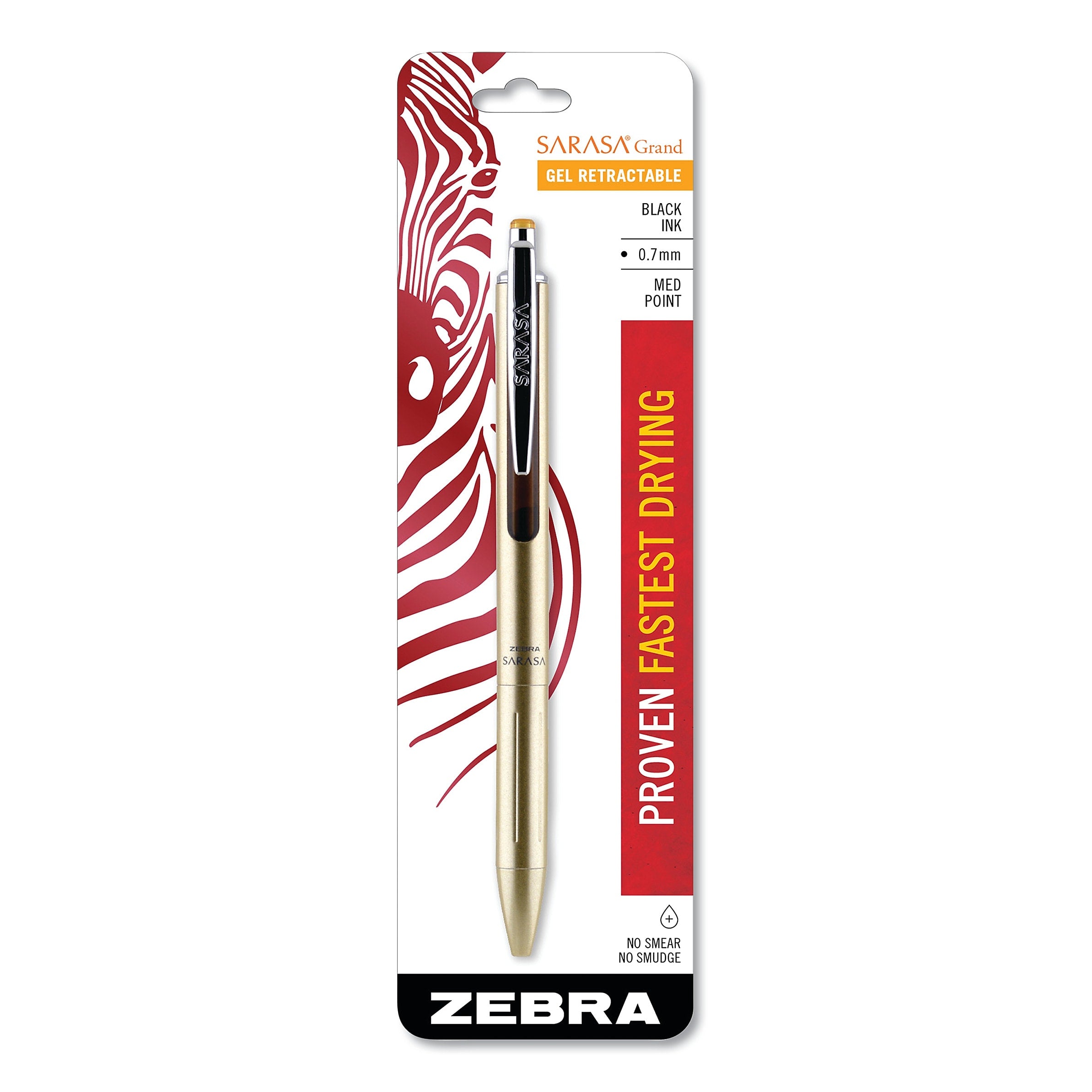 Zebra Blister-Carded Sarasa Grand Retractable Gel Pen, Fine 0.7mm, Black Ink, Gold Barrel (ZEB45511)