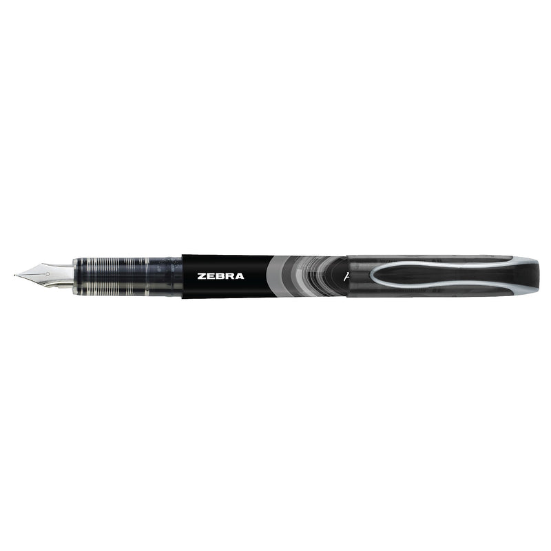 Zebra Fountain Pen, Fine 0.6mm, Black Ink/Barrel, Dozen (ZEB48310)