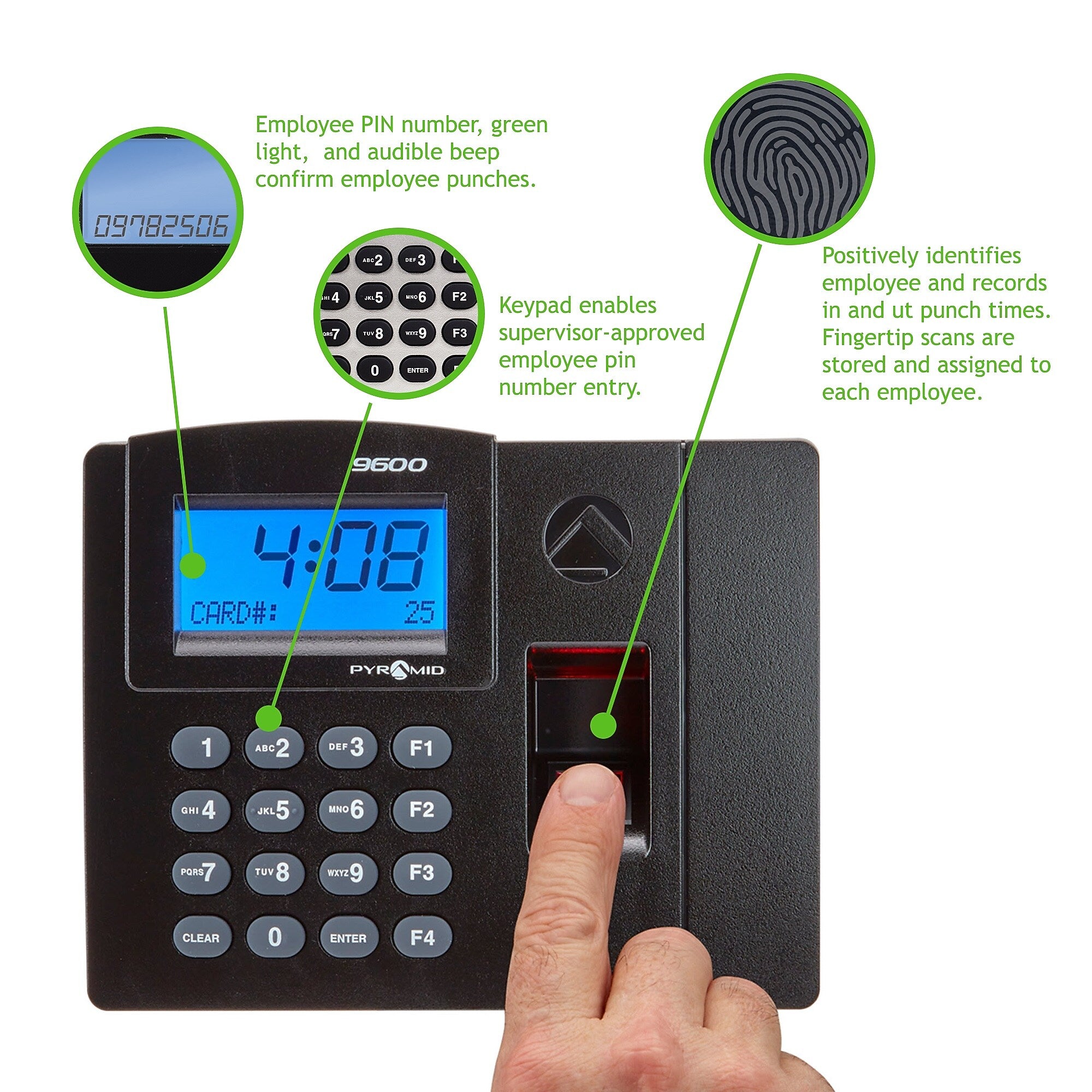 Pyramid TimeTrax Elite Fingerprint Time Clock System, Silver/Black (TTELITEEK)