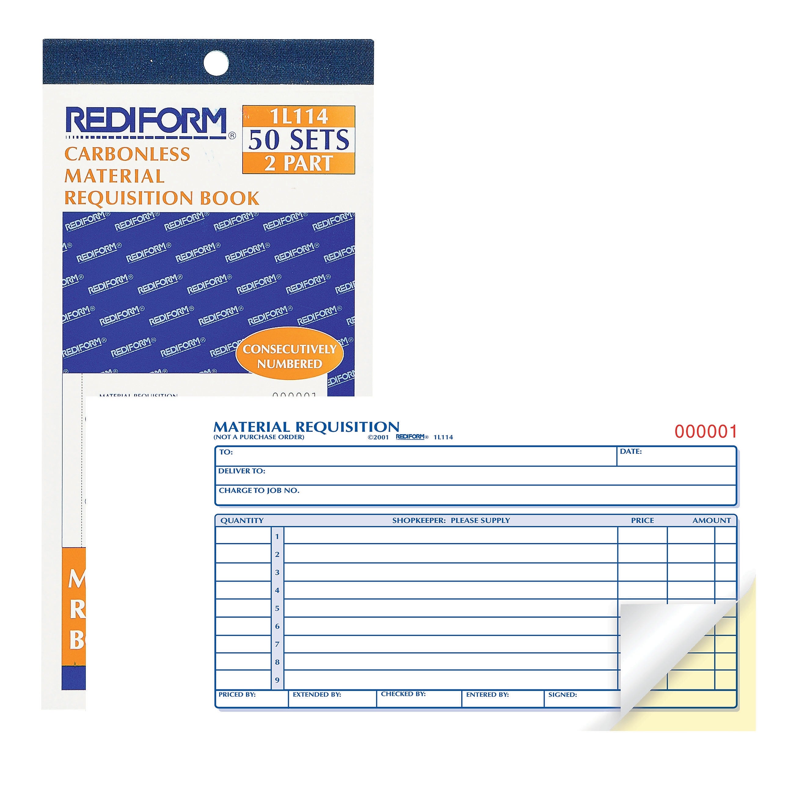 Rediform 2-Part Carbonless Purchase Requisitions, 4.25"L x 7"W, 50 Sets/Book (1L114)
