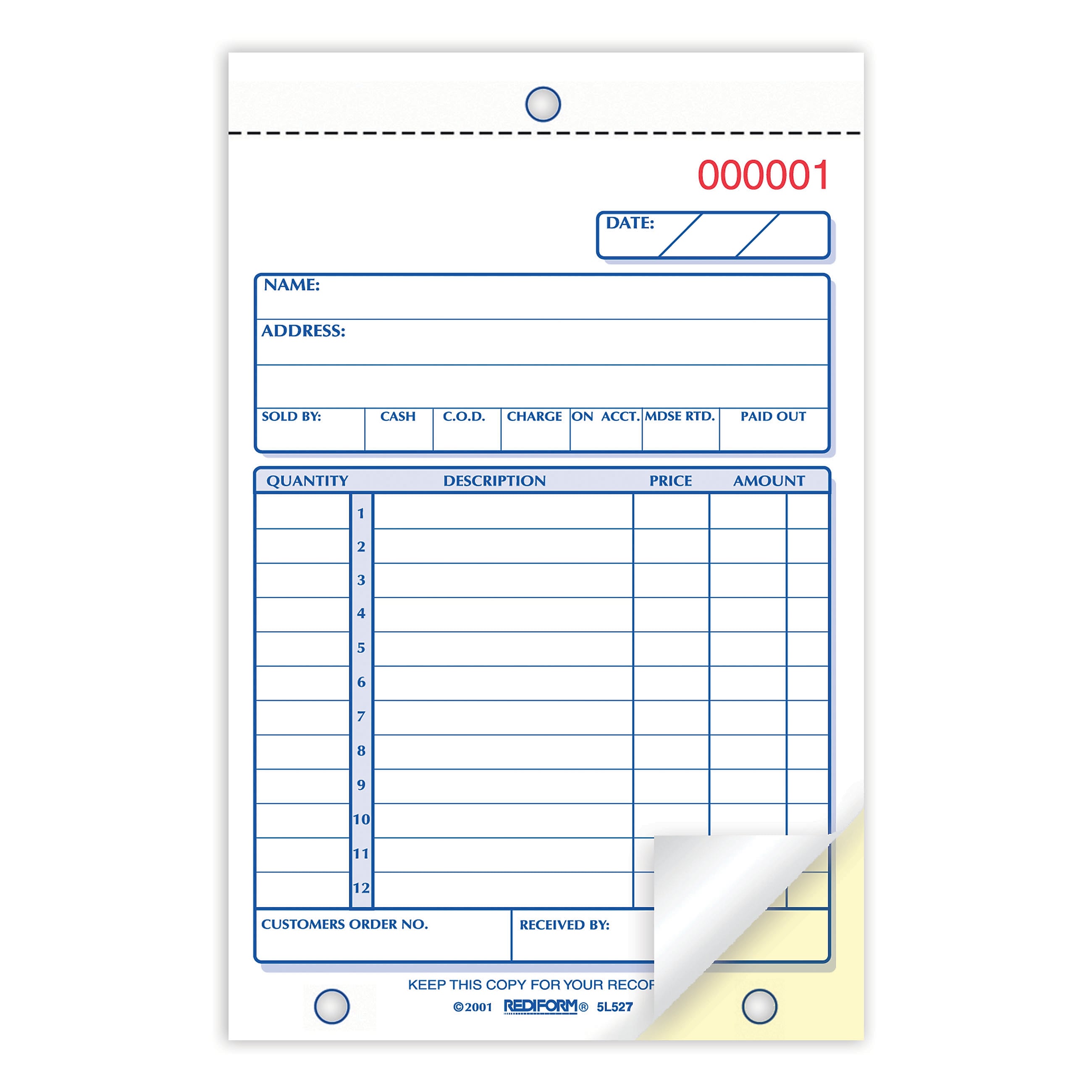 Rediform 3-Part Carbonless Receipts, 4-1/4" x 6-3/8", 50 Sets/Book (RED5L528)