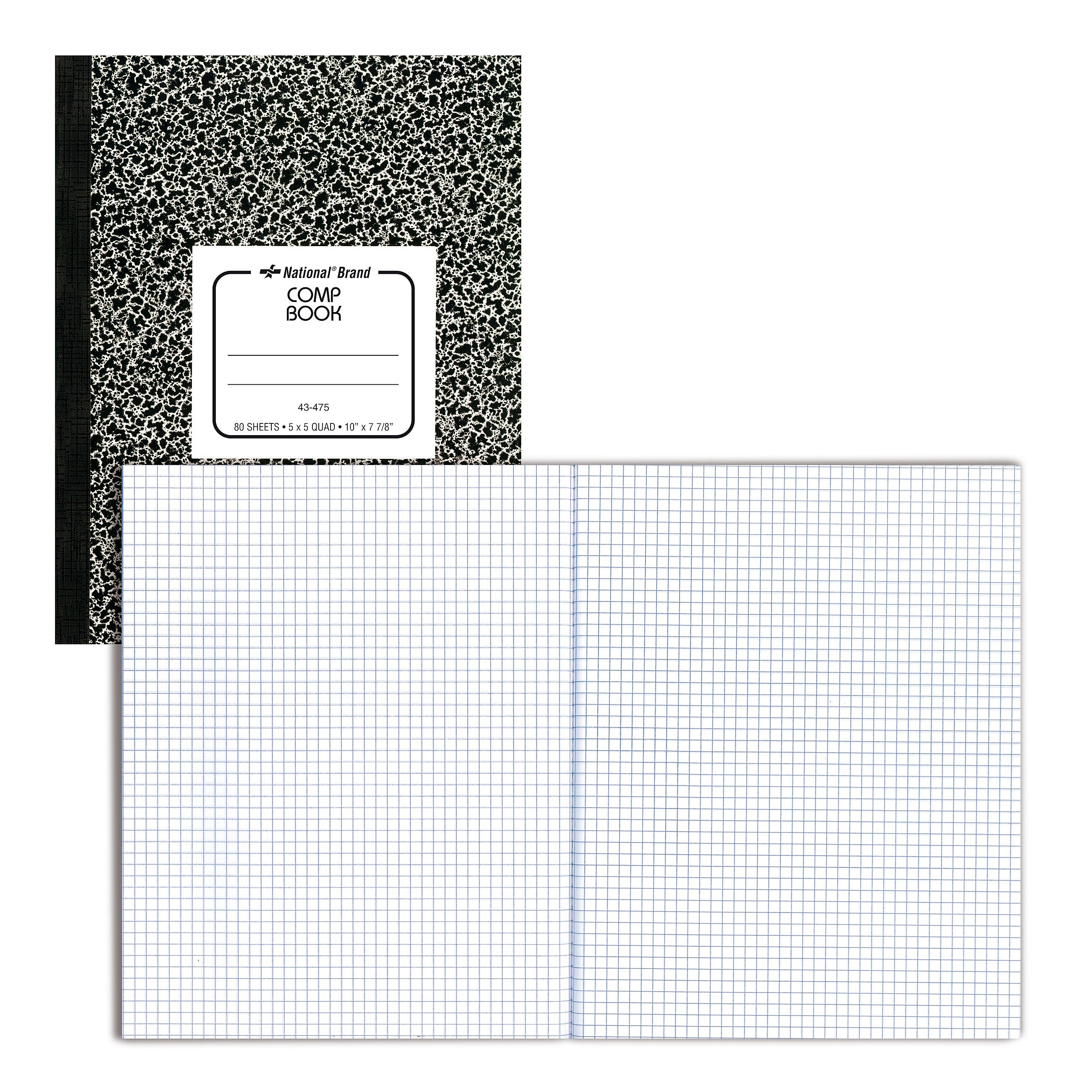 National Brand 1-Subject Composition Notebooks, 7.88" x 10", Quad, 80 Sheets, Black (RED43475)