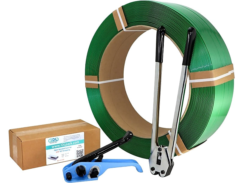 5/8" x 0.035" x 4000' Polyester Strapping Kit, 16" x 6" Core, Hand Grade (B.PSK.58.4000)