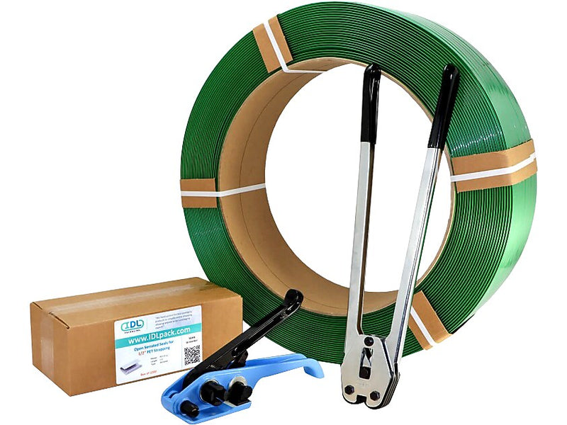 1/2" x 0.025" x 5800' Polyester Strapping Kit, 16" x 6" Core, Hand Grade (B.PSK.12.5800)