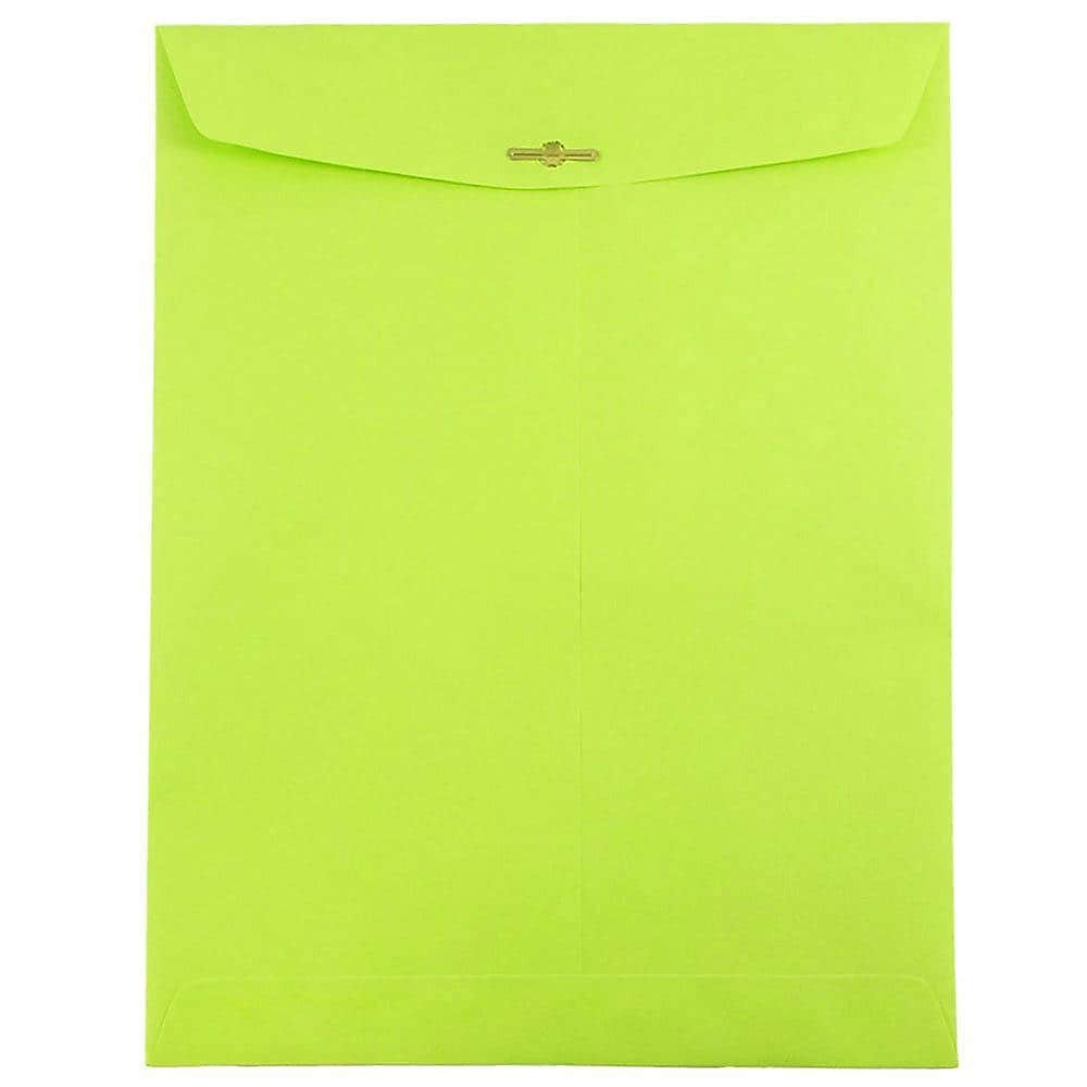 JAM Paper 9" x 12" Open End Catalog Colored Envelopes with Clasp Closure, Ultra Lime Green, 10/Pack (900835395B)