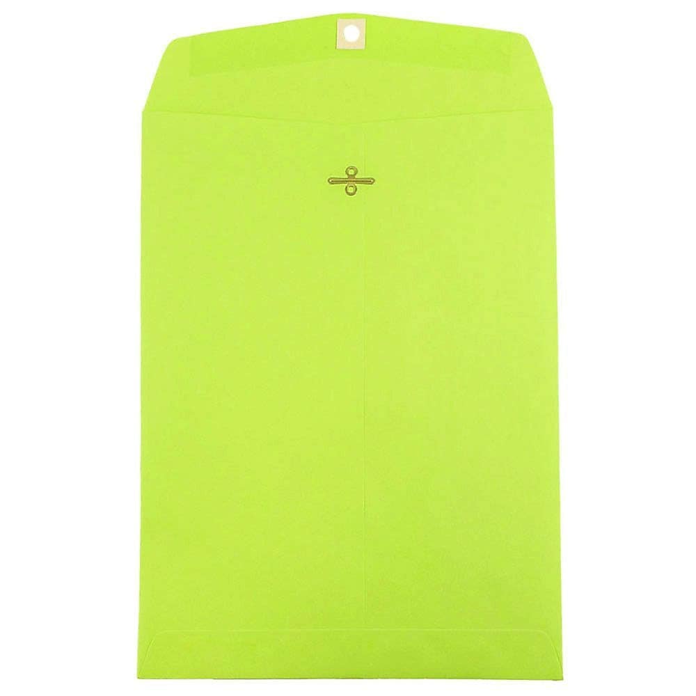 JAM Paper 9" x 12" Open End Catalog Colored Envelopes with Clasp Closure, Ultra Lime Green, 10/Pack (900835395B)