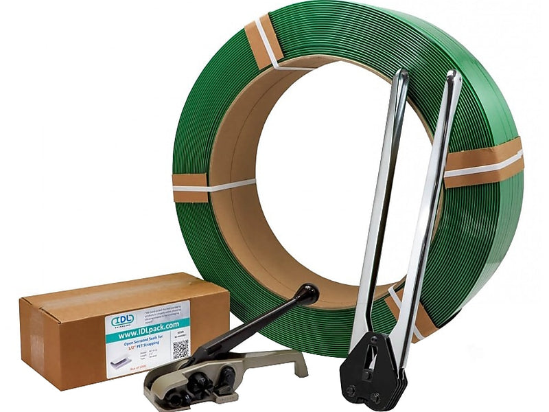 1/2" x 0.025" x 5800' Polyester Strapping Kit, 16" x 6" Core, Hand Grade (P.PSK.12.5800)