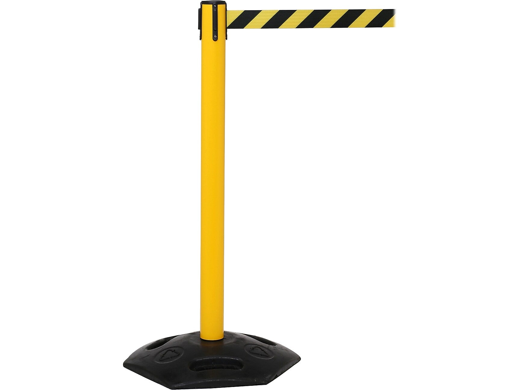 Queue Solutions WeatherMaster 250 2" Yellow Nylon Crowd Control Belt Barrier, Red - DANGER KEEP OUT (WMR250Y-RWD110)