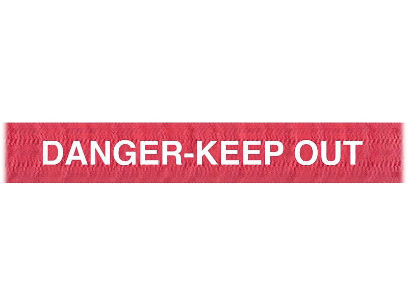 Queue Solutions WeatherMaster 250 2" Yellow Nylon Crowd Control Belt Barrier, Red - DANGER KEEP OUT (WMR250Y-RWD110)
