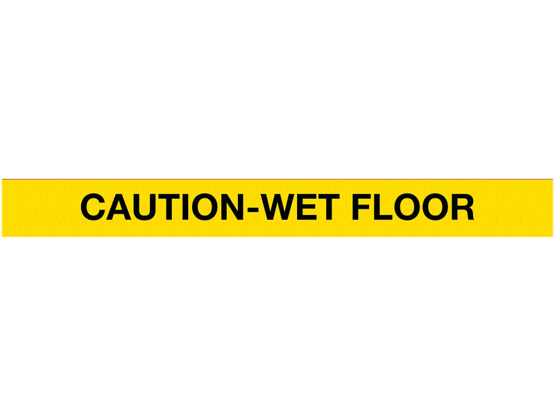 Queue Solutions WeatherMaster 250 2" Yellow Nylon Crowd Control Belt Barrier, Yellow - CAUTION WET FLOOR (WMR250Y-YBCWF110)