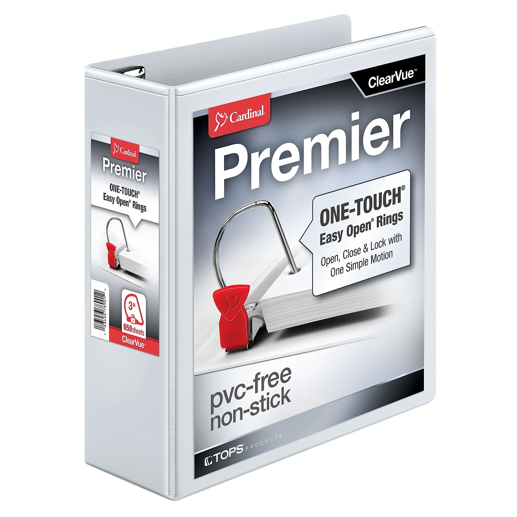 Cardinal Easy Open ClearVue Locking Heavy Duty 3" 3-Ring View Binders, D-Ring, White (10330)