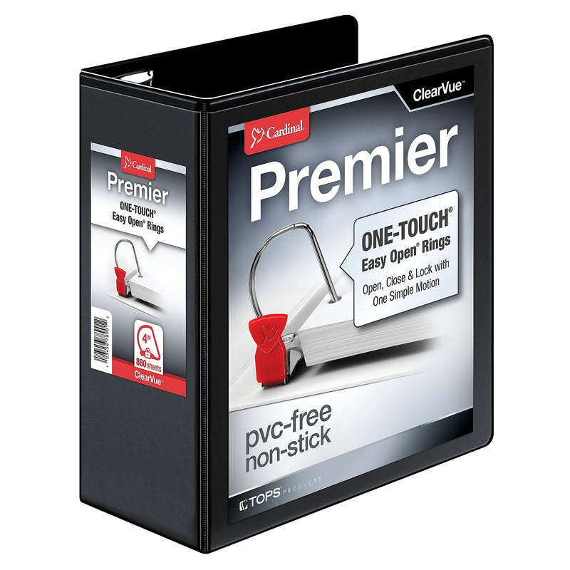 Cardinal Heavy Duty 4" 3-Ring View Binders, D-Ring, Black (10341)
