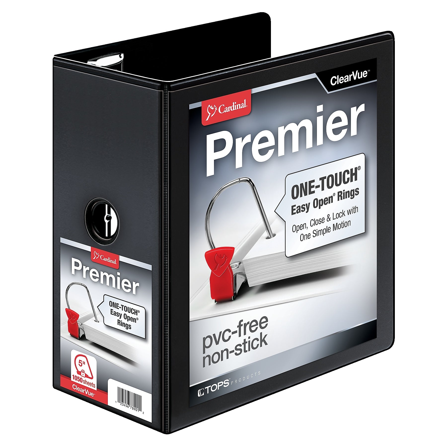 Cardinal Premier Easy Open ClearVue 5" 3-Ring View Binders, D-Ring, Black (10351)