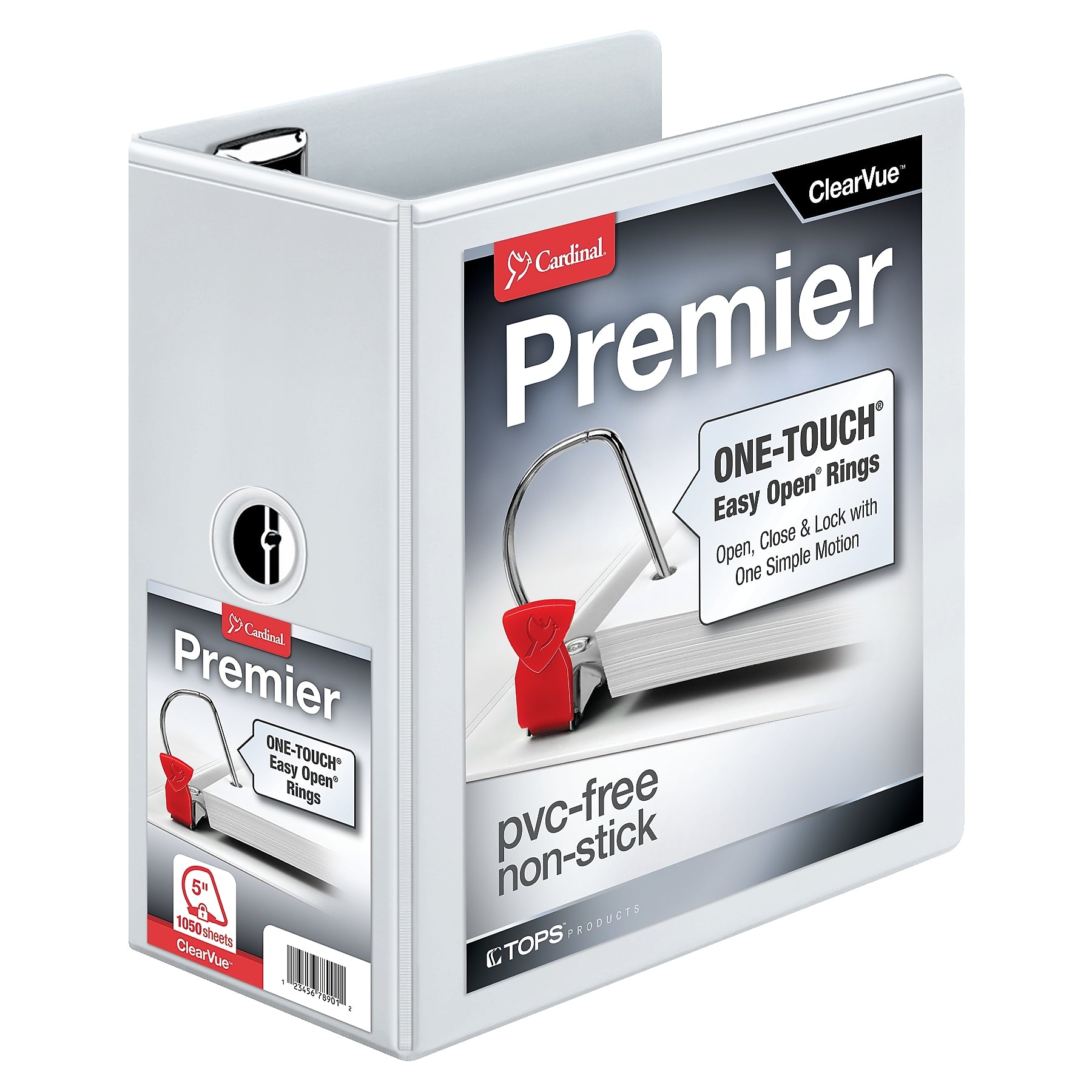 Cardinal Premier ClearVue 5" 3-Ring View Binders, D-Ring, White (10350CB)