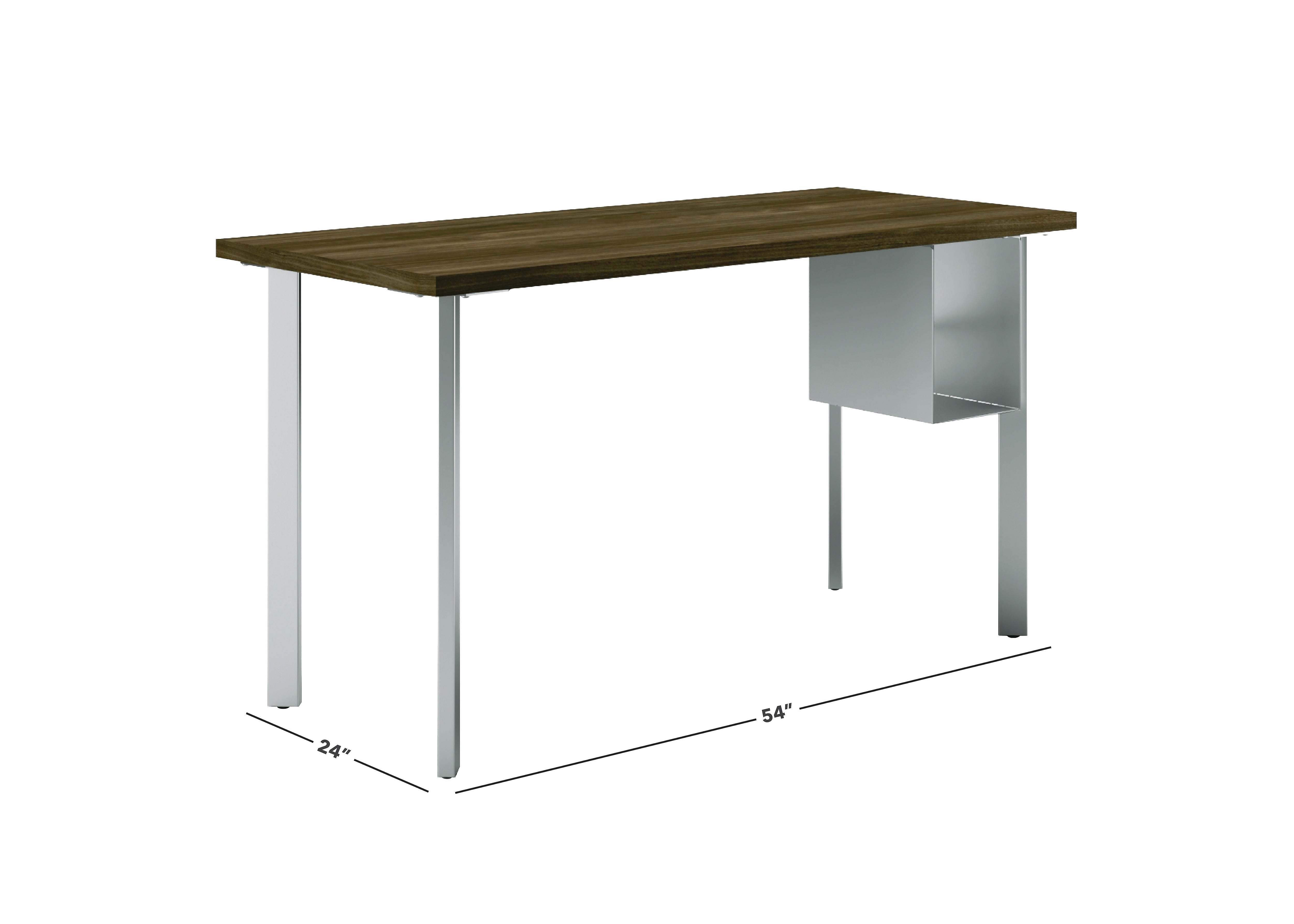 HON Coze 54"W Desk w/U-Storage, Florence Walnut and Silver (RPL2454FWP6S)