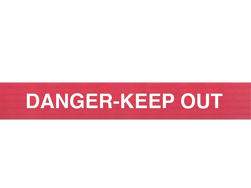 Queue Solutions WeatherMaster 250 2" Orange Nylon Crowd Control Belt Barrier, Red - DANGER KEEP OUT (WMR250O-RWD110)