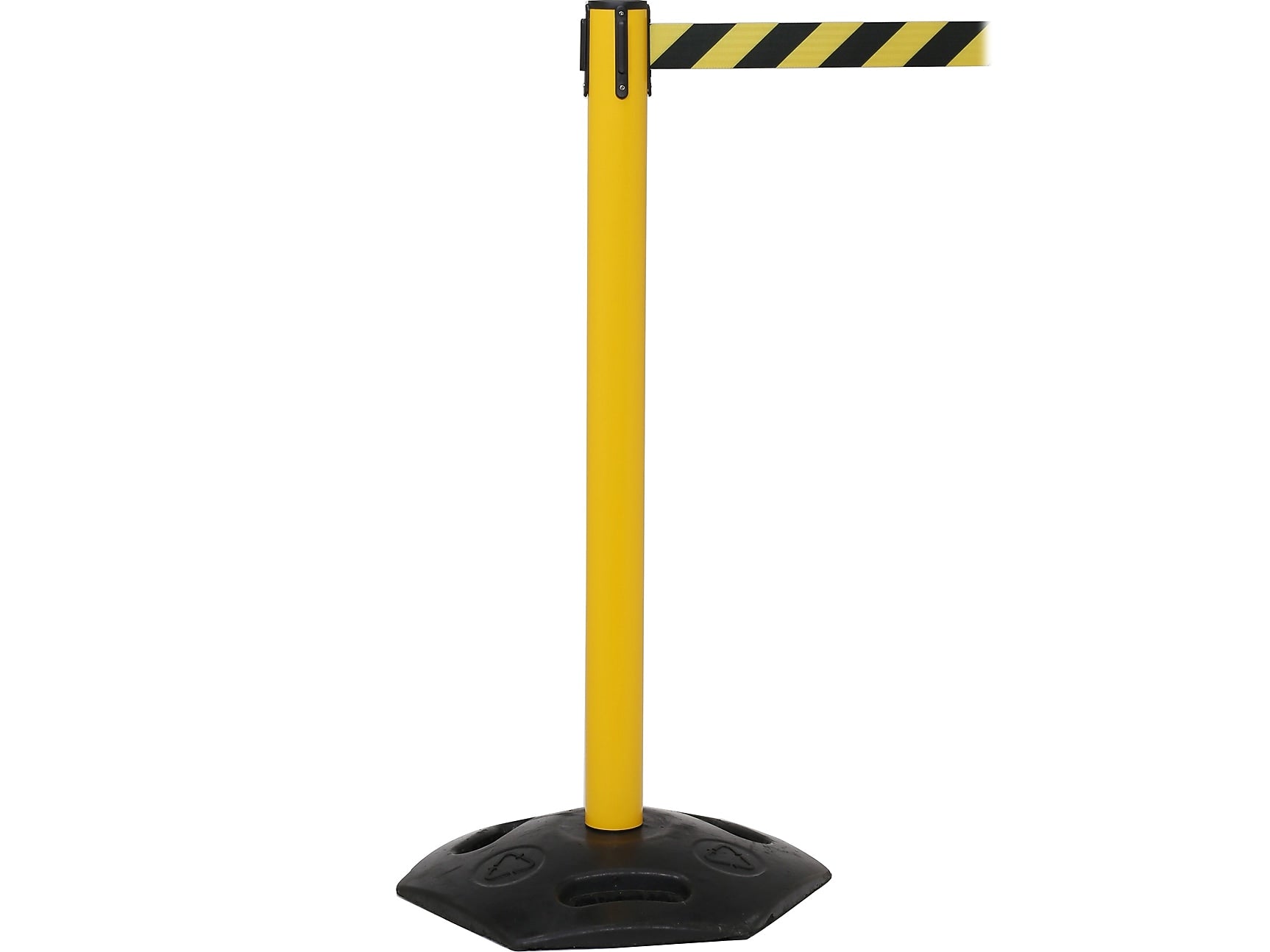 Queue Solutions WeatherMaster 250 2" Yellow Nylon Crowd Control Belt Barrier, Yellow - CLEANING IN PROGRESS (WMR250Y-YBCIP110)