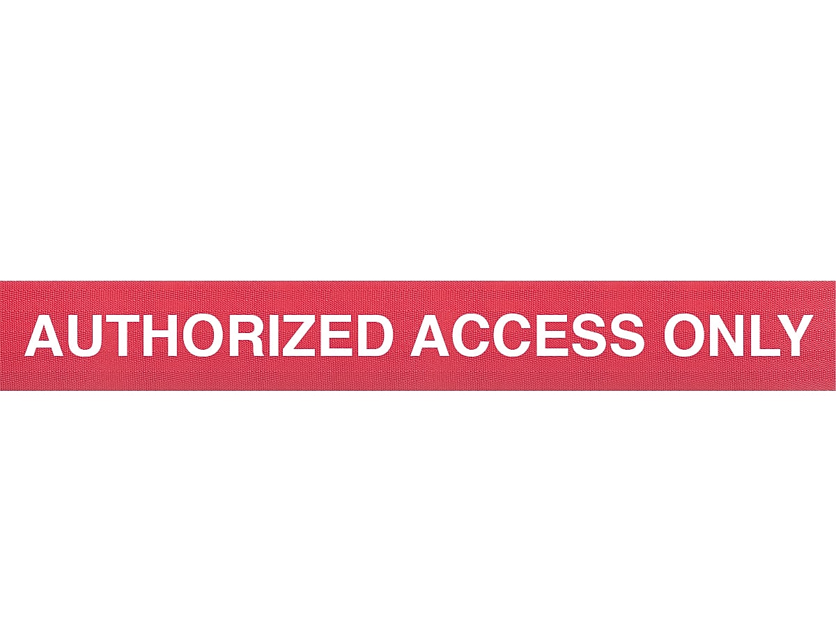 Queue Solutions WeatherMaster 250 2" Red Nylon Crowd Control Belt Barrier, Red - AUTHORIZED ACCESS ONLY (WMR250R-RWA110)