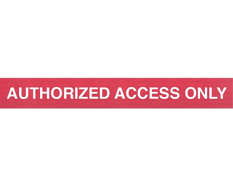 Queue Solutions WeatherMaster 250 2" Red Nylon Crowd Control Belt Barrier, Red - AUTHORIZED ACCESS ONLY (WMR250R-RWA110)