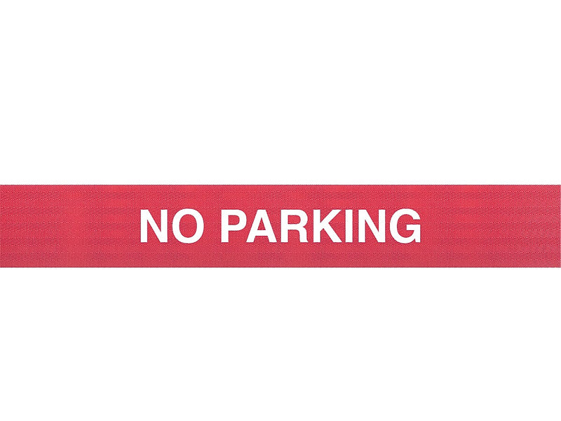 Queue Solutions WeatherMaster 250 2" Orange Nylon Crowd Control Belt Barrier, Red - NO PARKING (WMR250O-RWNP110)