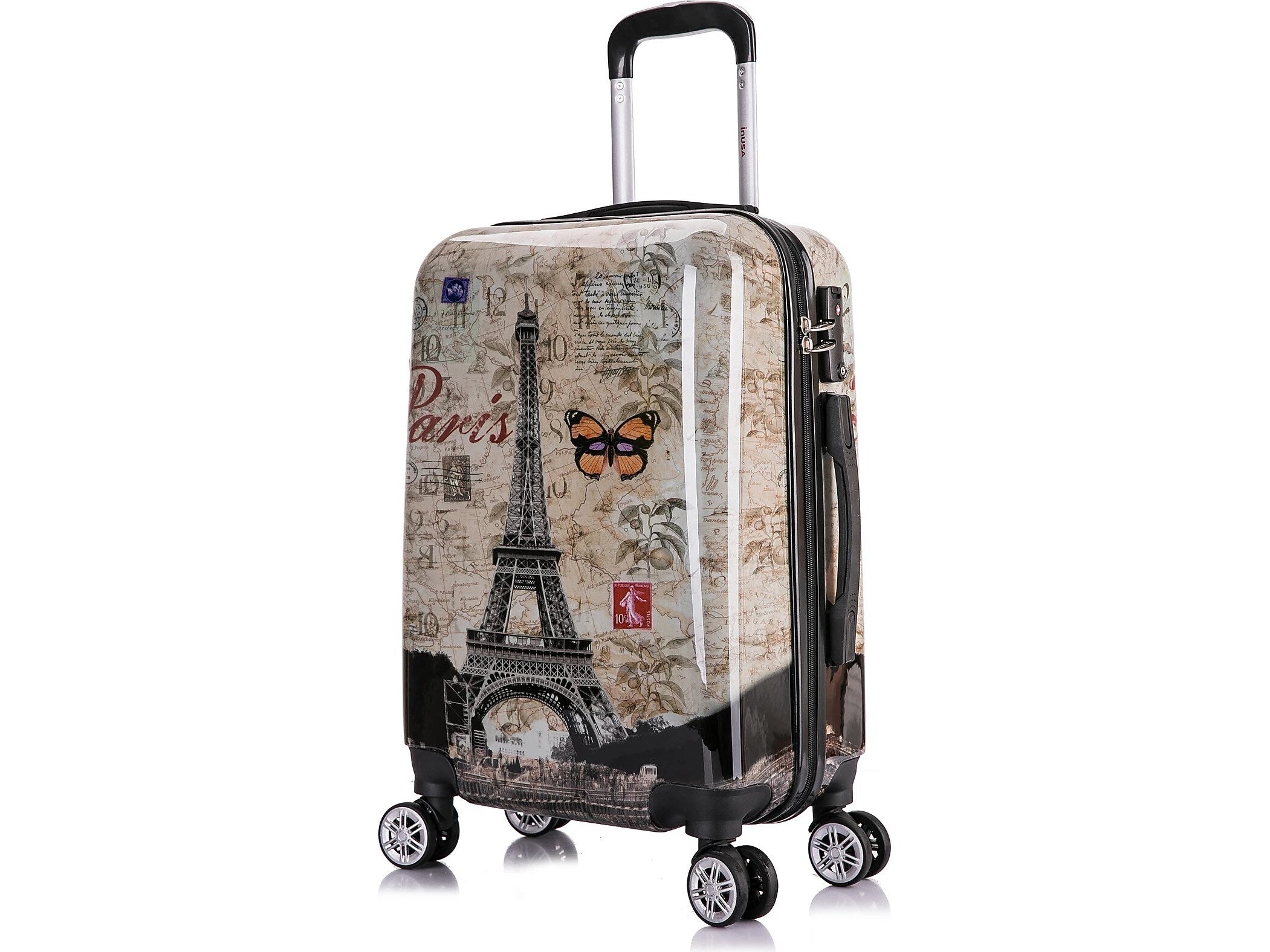 InUSA 20" Hardside Paris Carry-On Suitcase, 4-Wheeled Spinner, TSA Checkpoint Friendly, Paris (IUAPC00S-PAR)