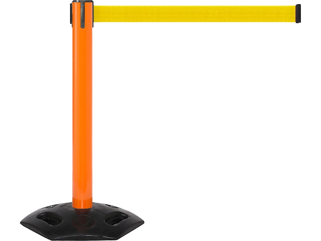 Queue Solutions WeatherMaster 300 2" Nylon Crowd Control Belt Barrier, Orange/Yellow (WMR300O-YW160)