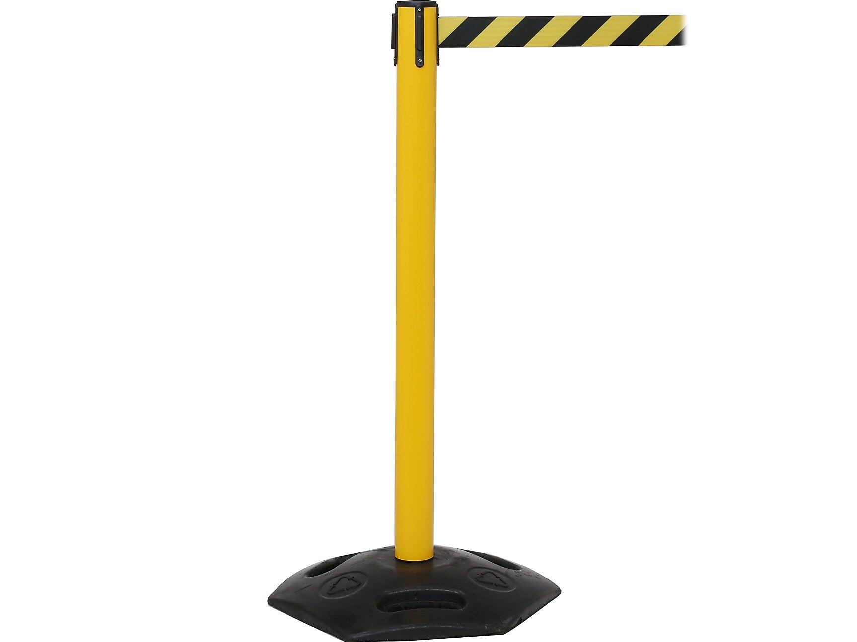 Queue Solutions WeatherMaster 250 2" Yellow Nylon Crowd Control Belt Barrier, Yellow - CAUTION DO NOT ENTRY (WMR250Y-YBC110)