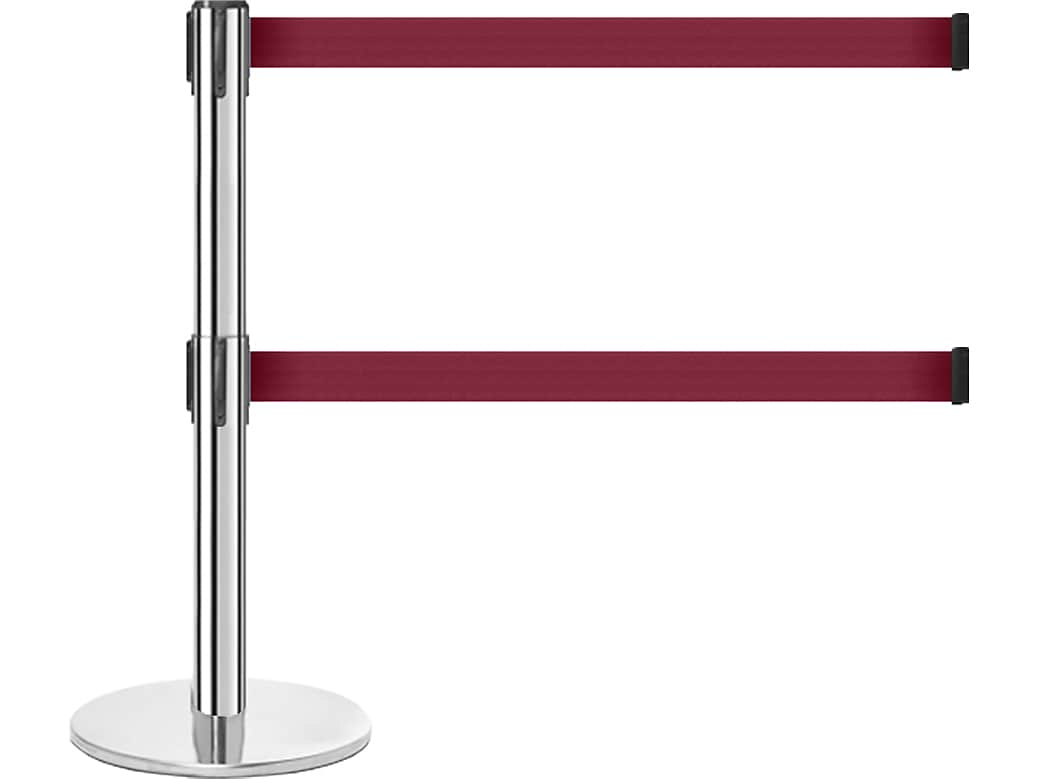 Queue Solutions QueuePro Twin 250 2" Nylon Crowd Control Barrier, Polished Stainless Steel/Maroon (PROTwin250PS-MN110)