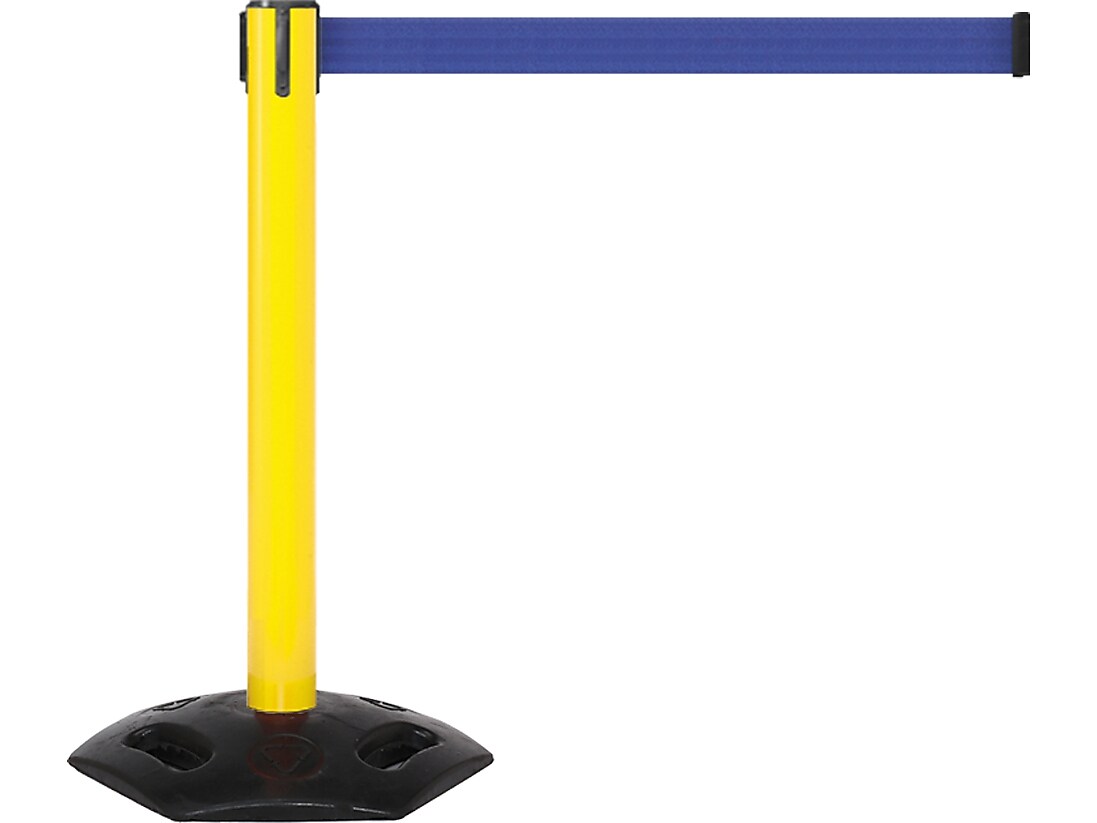 Queue Solutions WeatherMaster 300 2" Yellow Nylon Crowd Control Belt Barrier, Blue (WMR300Y-BL160)