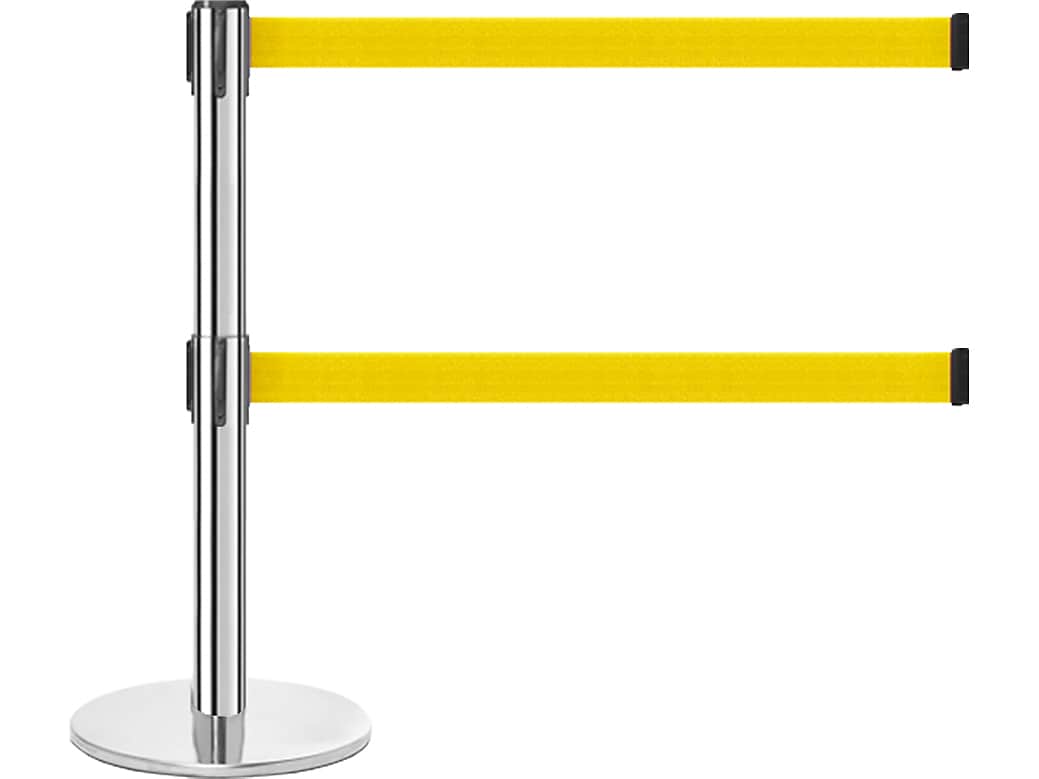 Queue Solutions QueuePro Twin 250 2" Nylon Crowd Control Barrier, Polished Stainless Steel/Yellow (PROTwin250PS-YW110)