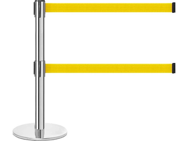 Queue Solutions QueuePro Twin 250 2" Nylon Crowd Control Barrier, Polished Stainless Steel/Yellow (PROTwin250PS-YW110)