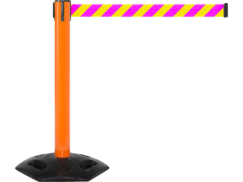Queue Solutions WeatherMaster 300 2" Nylon Crowd Control Belt Barrier, Orange/Yellow/Magenta (WMR300O-YM160)