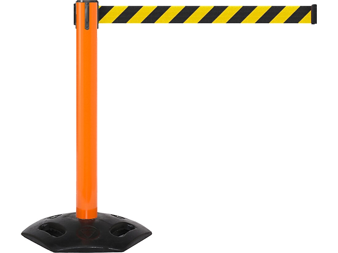 Queue Solutions WeatherMaster 300 2" Nylon Crowd Control Belt Barrier, Orange/Yellow/Black (WMR300O-YB160)