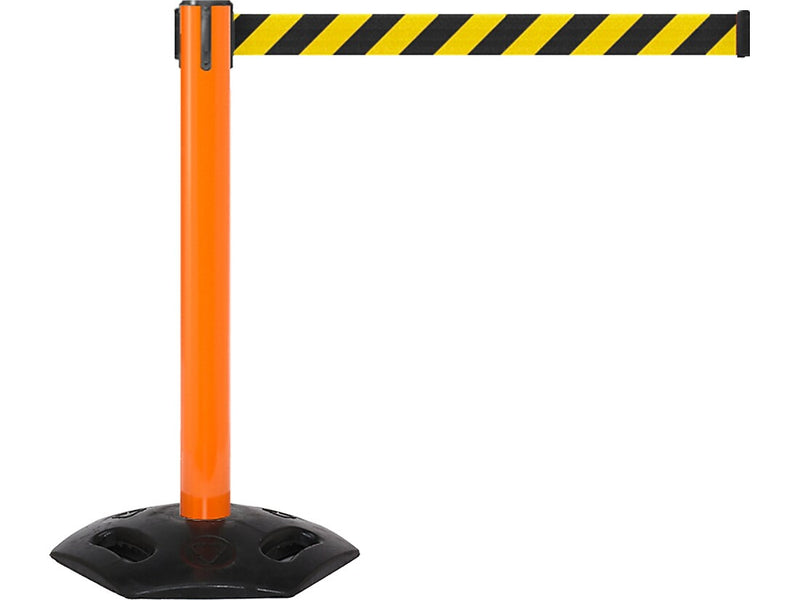 Queue Solutions WeatherMaster 300 2" Nylon Crowd Control Belt Barrier, Orange/Yellow/Black (WMR300O-YB160)
