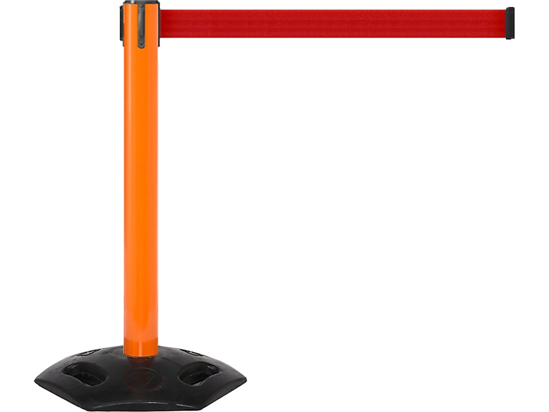 Queue Solutions WeatherMaster 300 2" Nylon Crowd Control Belt Barrier, Orange/Red (WMR300O-RD160)