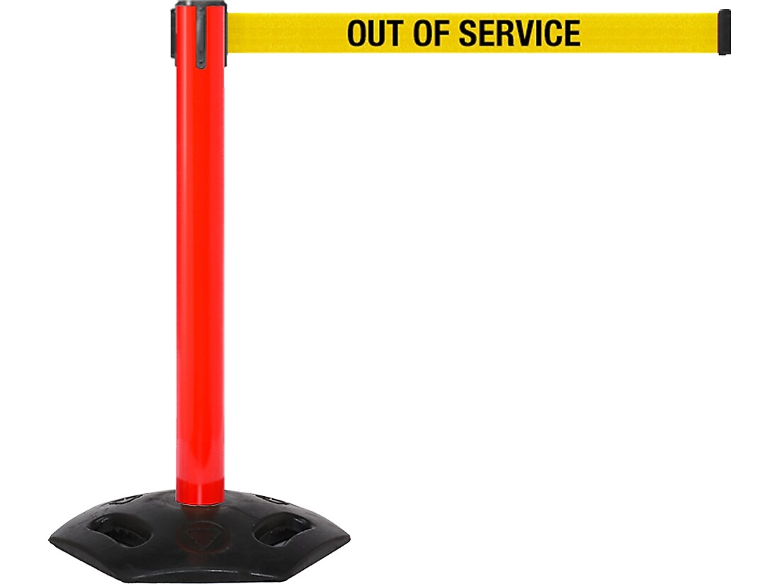 Queue Solutions WeatherMaster 300 2" Red Nylon Crowd Control Belt Barrier, Yellow - OUT OF SERVICE (WMR300R-YBO110)
