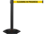 Queue Solutions WeatherMaster 300 2" Black Nylon Crowd Control Belt Barrier, Yellow - CLEANING IN PROGRESS (WMR300B-YBCIP110)