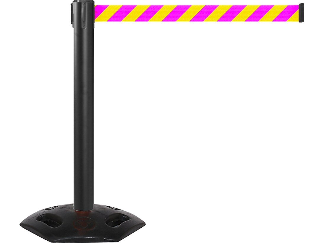 Queue Solutions WeatherMaster 300 2" Nylon Crowd Control Belt Barrier, Black/Yellow/Magenta (WMR300B-YM160)