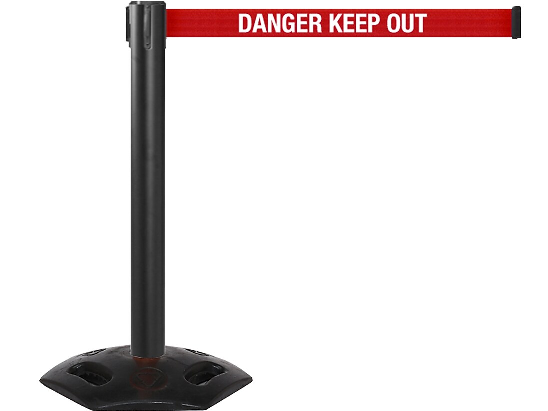 Queue Solutions WeatherMaster 300 2" Black Nylon Crowd Control Belt Barrier, Red - DANGER KEEP OUT (WMR300B-RWD160)