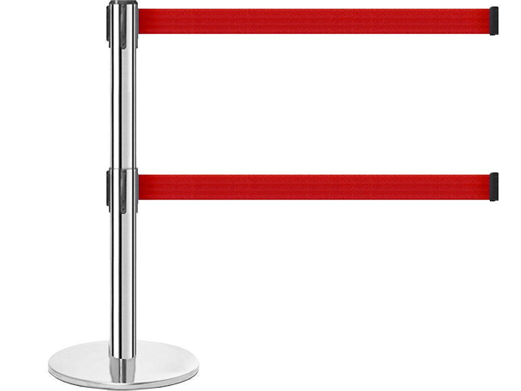 Queue Solutions QueuePro Twin 250 2" Nylon Crowd Control Barrier, Polished Stainless Steel/Red (PROTwin250PS-BK110)