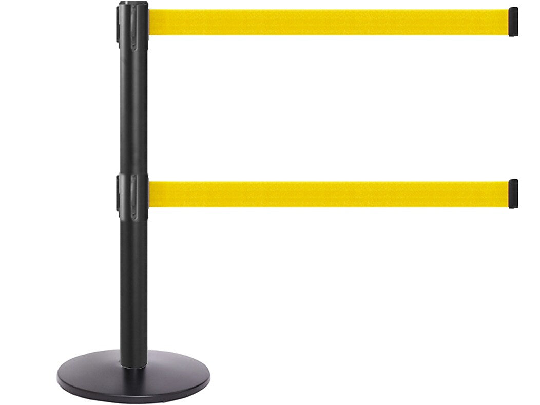 Queue Solutions QueuePro Twin 250 2" Nylon Crowd Control Belt Barrier, Black/Yellow (PROTwin250B-YW110)