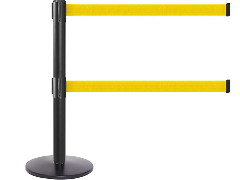 Queue Solutions QueuePro Twin 250 2" Nylon Crowd Control Belt Barrier, Black/Yellow (PROTwin250B-YW110)