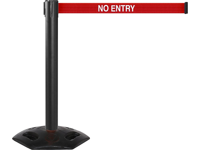 Queue Solutions WeatherMaster 300 2" Black Nylon Crowd Control Belt Barrier, Red - NO ENTRY (WMR300B-RWN160)