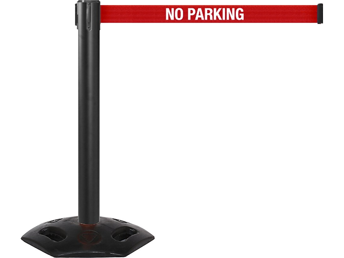 Queue Solutions WeatherMaster 300 2" Black Nylon Crowd Control Belt Barrier, Red - NO PARKING (WMR300B-RWNP160)