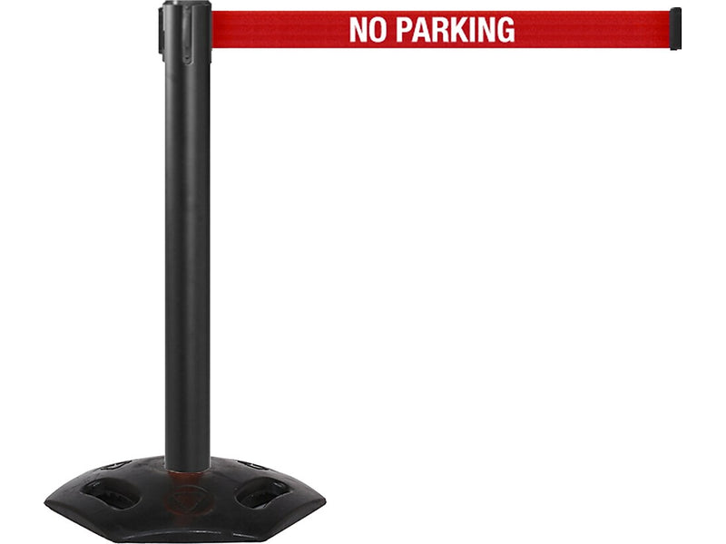 Queue Solutions WeatherMaster 300 2" Black Nylon Crowd Control Belt Barrier, Red - NO PARKING (WMR300B-RWNP160)