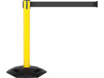 Queue Solutions WeatherMaster 300 2" Yellow Nylon Crowd Control Belt Barrier, Black (WMR300Y-BK160)