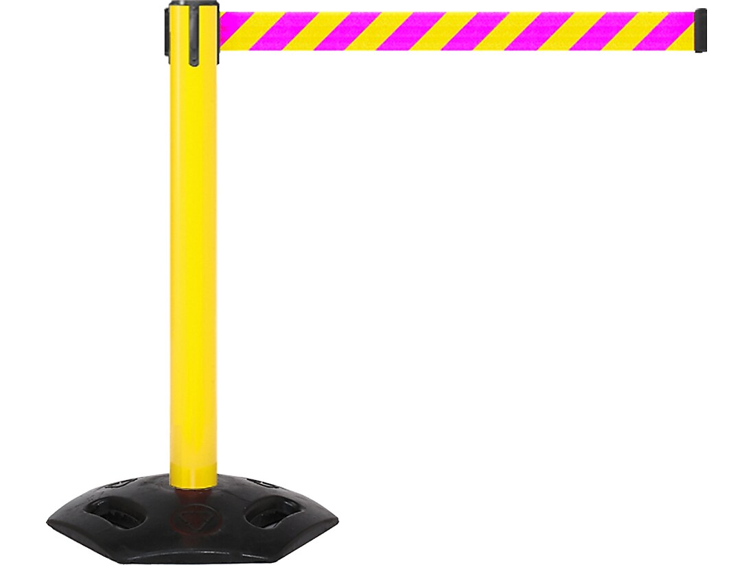 Queue Solutions WeatherMaster 300 2" Yellow Nylon Crowd Control Belt Barrier, Yellow/Magenta (WMR300Y-YM160)
