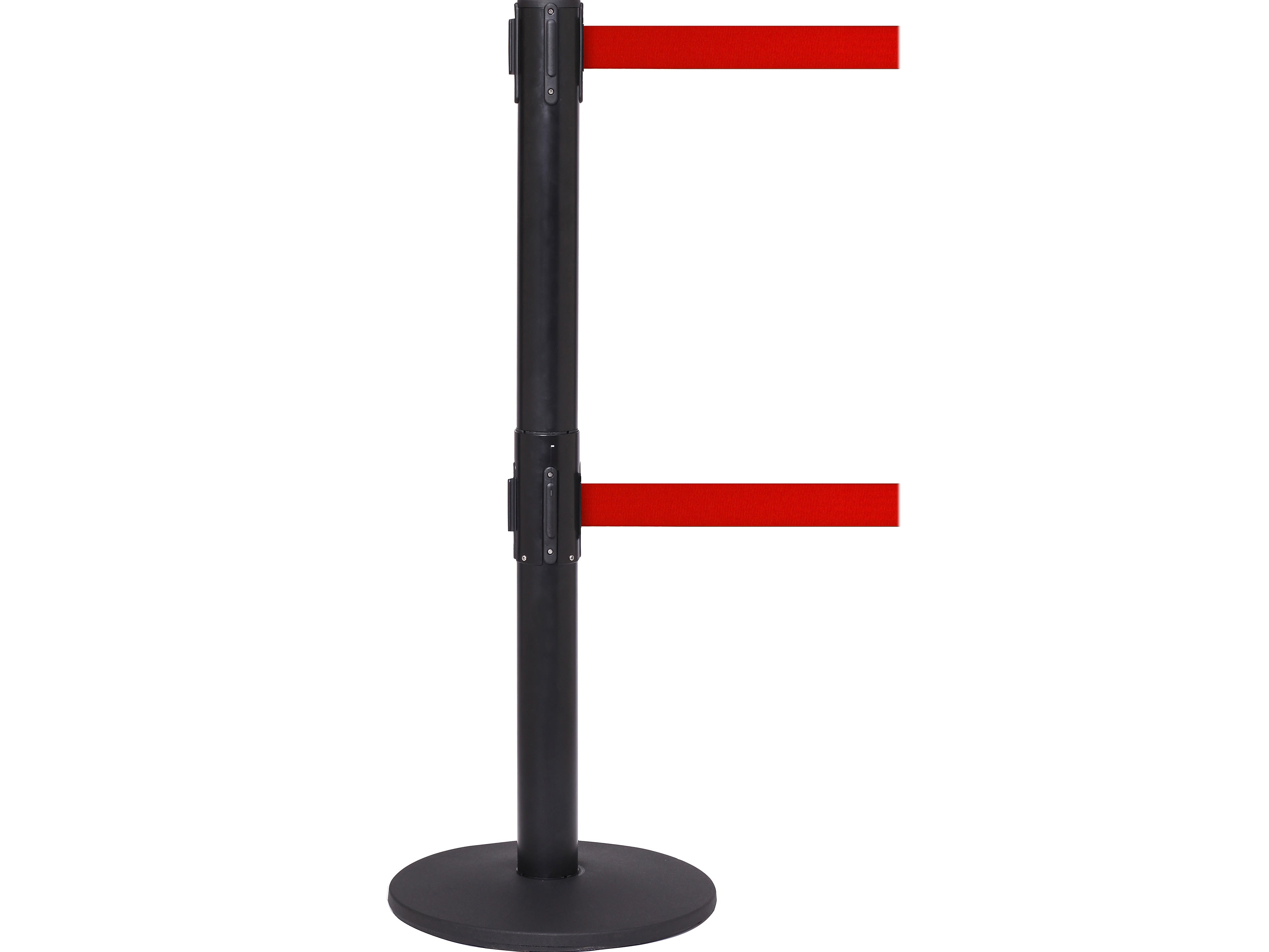 Queue Solutions QueuePro Twin 250 2" Nylon Crowd Control Belt Barrier, Black/Red (PROTwin250B-RD110)