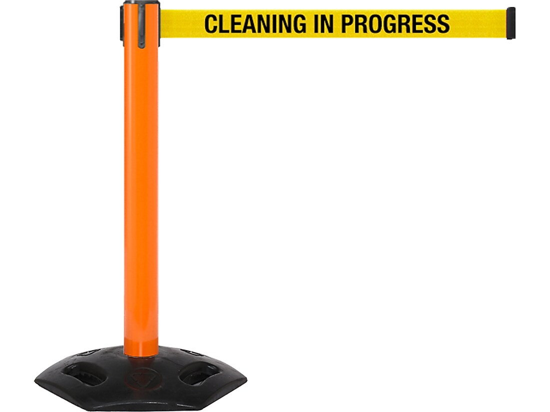 Queue Solutions WeatherMaster 300 2" Nylon Crowd Control Belt Barrier, Orange/Yellow (WMR300O-YBCIP110)