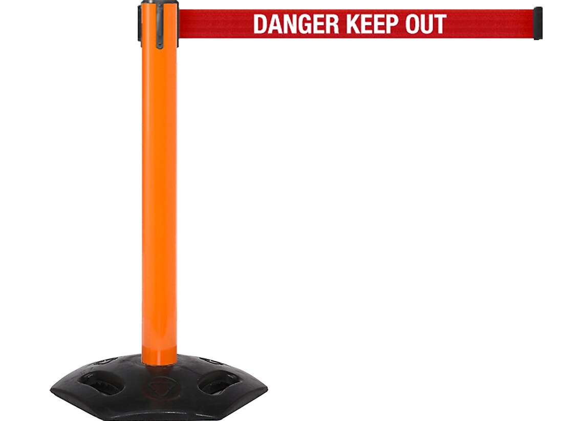 Queue Solutions WeatherMaster 300 2" Nylon Crowd Control Barrier, Orange/Red (WMR300O-RWD160)